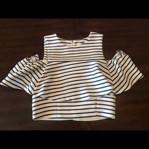 NWT Navy and white striped ruffle crop top